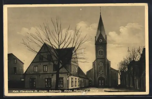 AK Schleswig, Kath. Pfarrkirche St. Ansgar, Pfarrhaus und Schule