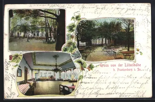 AK Lützelhöhe bei Frankenberg, Gasthaus mit Saal, Terrasse und Gesamtansicht
