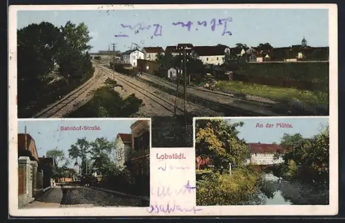 AK Lobstädt, Bahnhof-Strasse, Bahnhof von oben, An der Mühle