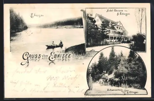 Lithographie Kaisersbach, Ebnisee, Hotel Ebnisee, Schweizerhaus am See
