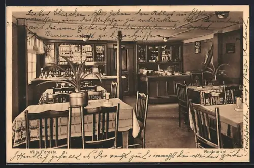 AK Barmen, Restaurant Villa Foresta, Innenansicht mit Speiseraum und Theke, Inh. Adolf Ufer