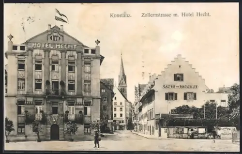 AK Konstanz, Zollernstrasse mit Hotel Hecht und Gasthof zum Hohenzoller