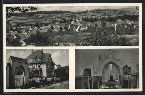 AK Flinsbach, Pfarrhaus und Inneres der Kirche