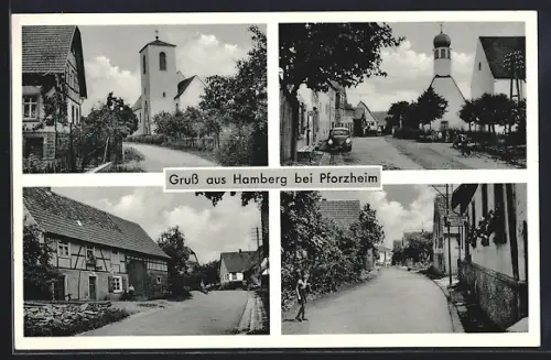 AK Hamberg bei Pforzheim, Partien mit Kirche und Strassen im Ort