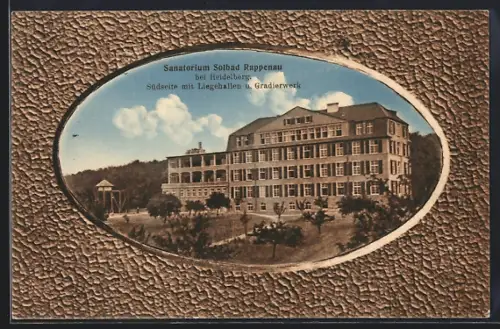 AK Rappenau bei Heidelberg, Blick auf das Sanatorium mit Lagerhallen u. Gradierwerk