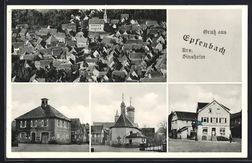 AK Epfenbach /Krs. Sinsheim, Ortsansicht mit Kirche, Ortspartie mit Geschäft