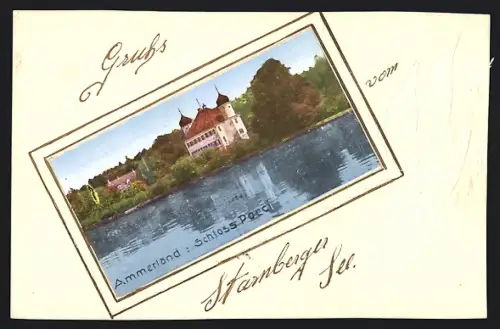AK Ammerland /Starnberger See, Schloss Pocci vom Wasser aus