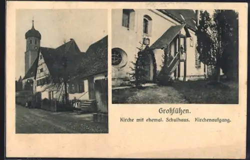 AK Grosssüssen, Kirche mit ehemal. Schulhaus, Kirchenaufgang