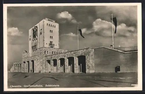 AK Chemnitz, Befehlsturm auf der Grosskampfbahn im Stadion