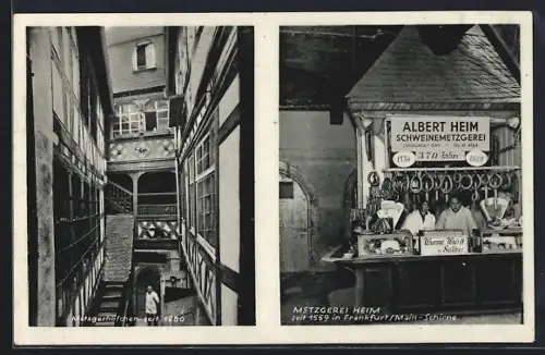 AK Frankfurt /Main, Metzgerhöfchen und Stand Metzgerei Albert Heim