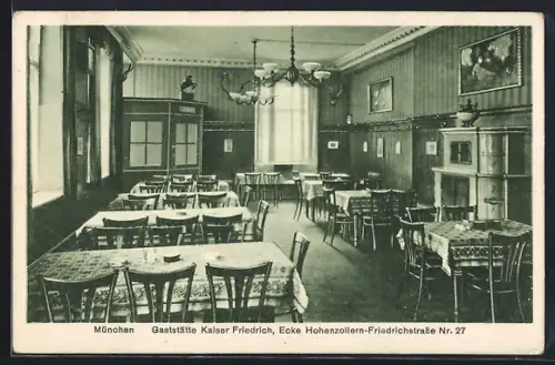 AK München-Schwabing, Gaststätte Kaiser Friedrich, Innenansicht, Hohenzollernstrasse Ecke Friedrichstrasse 27