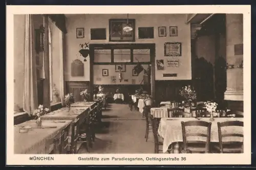 AK München, Gasthaus zum Paradiesgarten, Oettingenstrasse 36