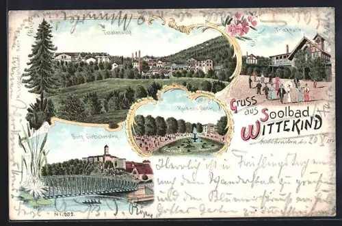 AK Halle /Saale, Gasthof Soolbad Wittekind, Burg Giebichenstein, Kurhaus Garten, Trinkhalle