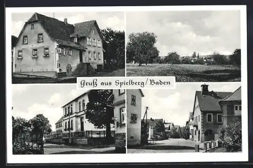 AK Spielberg / Baden, Gasthaus und Metzgerei zur Traube & Ortspartien