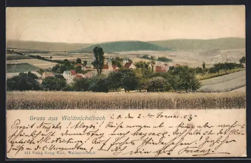 AK Waldmichelbach, Ortsansicht aus der Vogelschau
