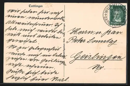 AK Tuttlingen, Flusspartie mit Blick zur Kirche