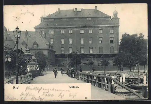 Lithographie Kiel, Schloss in der Abenddämmerung