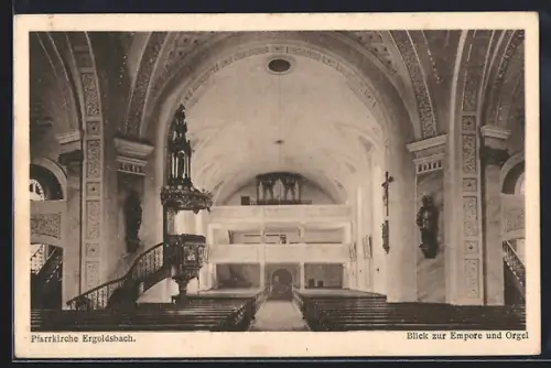 AK Ergoldsbach, Pfarrkirche, Blick zur Empore und Orgel