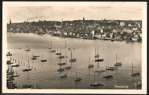 AK Flensburg, Panoramablick auf die Stadt