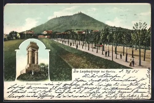 AK Görlitz, Bismarcksäule & Landeskrone
