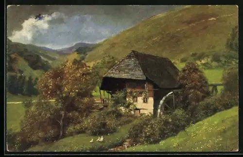 Künstler-AK H. Hoffmann: Mühle im Schwarzwald zur Sommerszeit