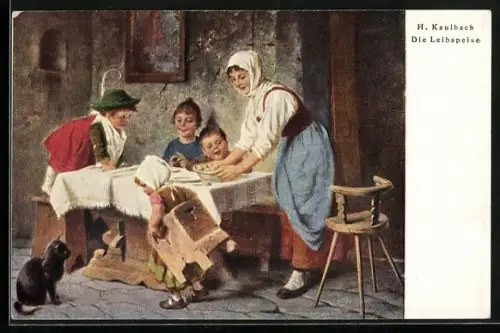 Künstler-AK Hermann Kaulbach: Die Leibspeise, Kinder am Tisch freuen sich über das leckere Essen