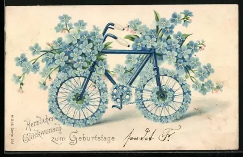 AK Blumenbild, Fahrrad aus Vergissmeinnicht