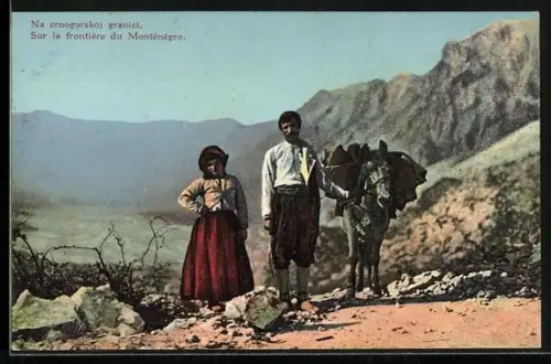AK Na crnogorskoj granici, Bauernpaar mit Maultier an der Grenze von Montenegro