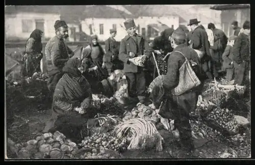 AK Serbisches Volksleben, Gemüsemarkt in einer serbischen Stadt