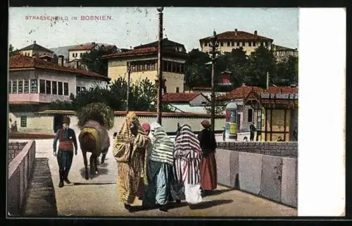 AK Bosnien, Frau in typisch verhüllender Kleidung