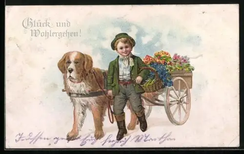AK Knabe mit Hundekarren