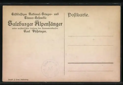 AK Salzburger Alpenfänger, erstklassiges National-Sänger- und Tänzer-Ensemble