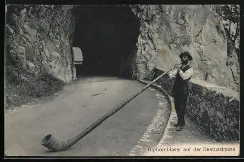 AK Alphornbläser auf der Beatusstrasse