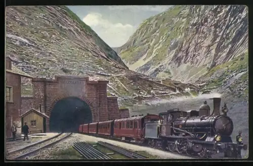 AK Goeschenen, St. Gotthard-Tunnel u. schweizer Eisenbahn