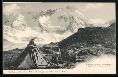 AK Schönbühl, Bergsteiger zelten im Hochalpines Bivouak um 1900