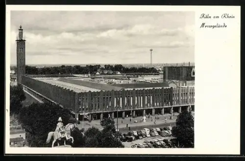 AK Köln, Messegelände mit Denkmal aus der Vogelschau