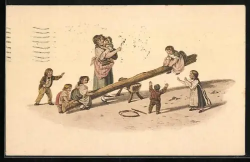 AK Kinder spielen auf der Wippe, Pro Juventute