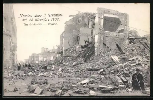 AK Messina, Via Garibaldi, Rovine, Erdbeben 1908