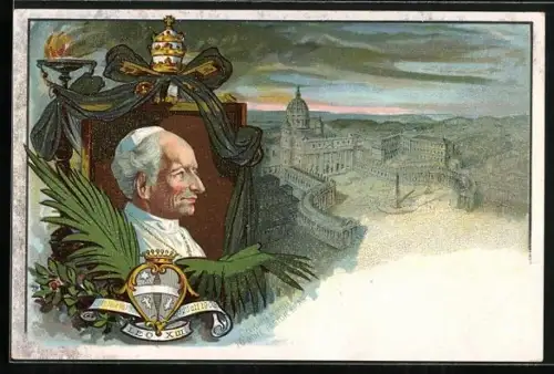 Lithographie R.I.P. Zur Erinnerung an den Trauertag der kath. Christenheit, Petersplatz mit Dom