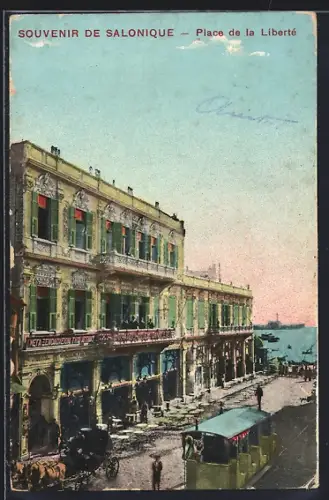 AK Salonique, Place de la Liberté, Strassenbahn
