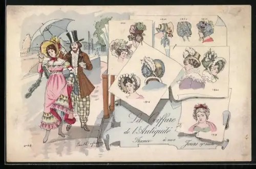 Künstler-AK sign. Paul Dufresne: Mode und Frisuren des 19. Jahrhunderts, Jugendstil