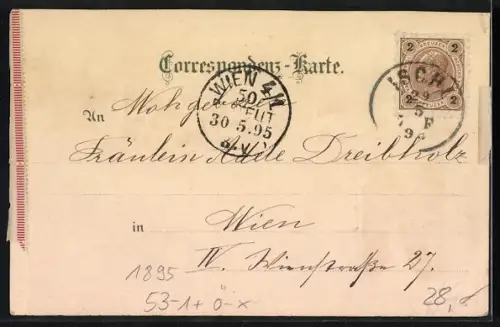 Vorläufer-Lithographie Ischl, 1895, Kaiserliche Villa, Rettenbach-Wildniss, Kreuzstein, Ortsansicht