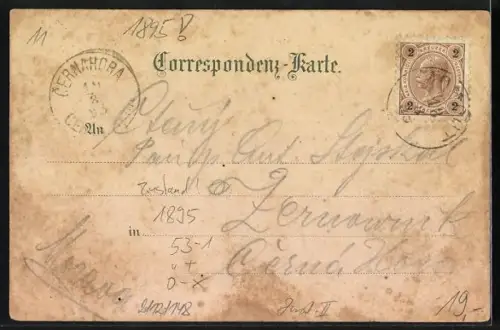 Vorläufer-Lithographie Admont, 1895, Blasius-Münster, Röthelstein, Frauenberg, Ortsansicht