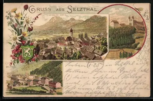 Vorläufer-Lithographie Selzthal, 1894, Ortsansicht, Grimming, Lietzen, Frauenberg