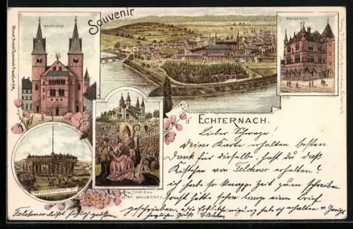 Lithographie Echternach, Basilique, Dingstuhl, Troskneppchen