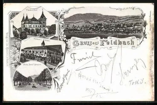 Lithographie Feldbach, Mädchen-Schule, Franz Josef-Strasse, Holden-Hof