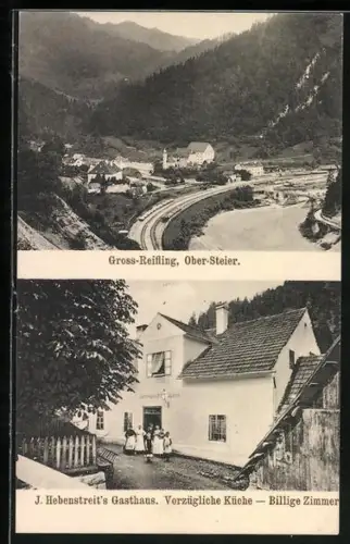 AK Gross-Reifling /Ober-Steier, J. Hebenstreits Gasthaus, Ortsansicht aus der Vogelschau