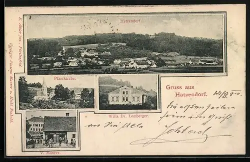 AK Hatzendorf, Blick auf Hatzendorf, Pfarrkirche und die Villa Lemberger