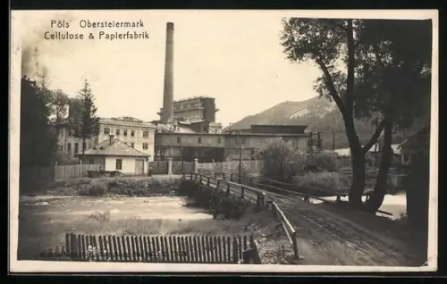 AK Pöls /Obersteiermark, Cellulos & Papierfabrik mit Schornstein