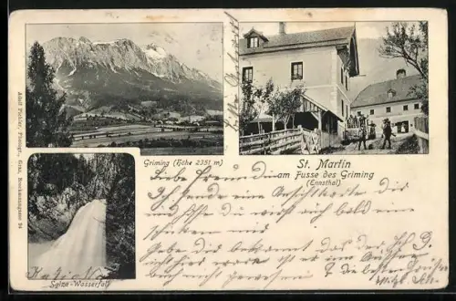 AK St. Martin /Ennsthal, Salza-Wasserfall, Ortsansicht aus der Vogelschau